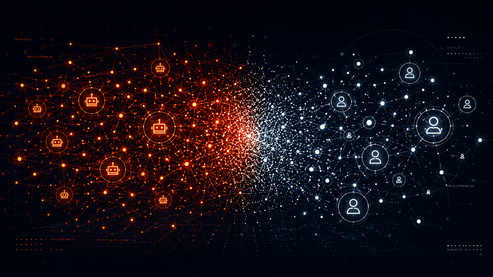 Abstrakte Visualisierung von Bot- und menschlichem Internet-Traffic