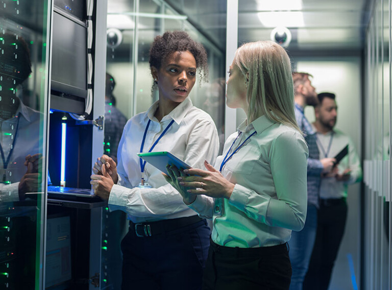 woman working on server
