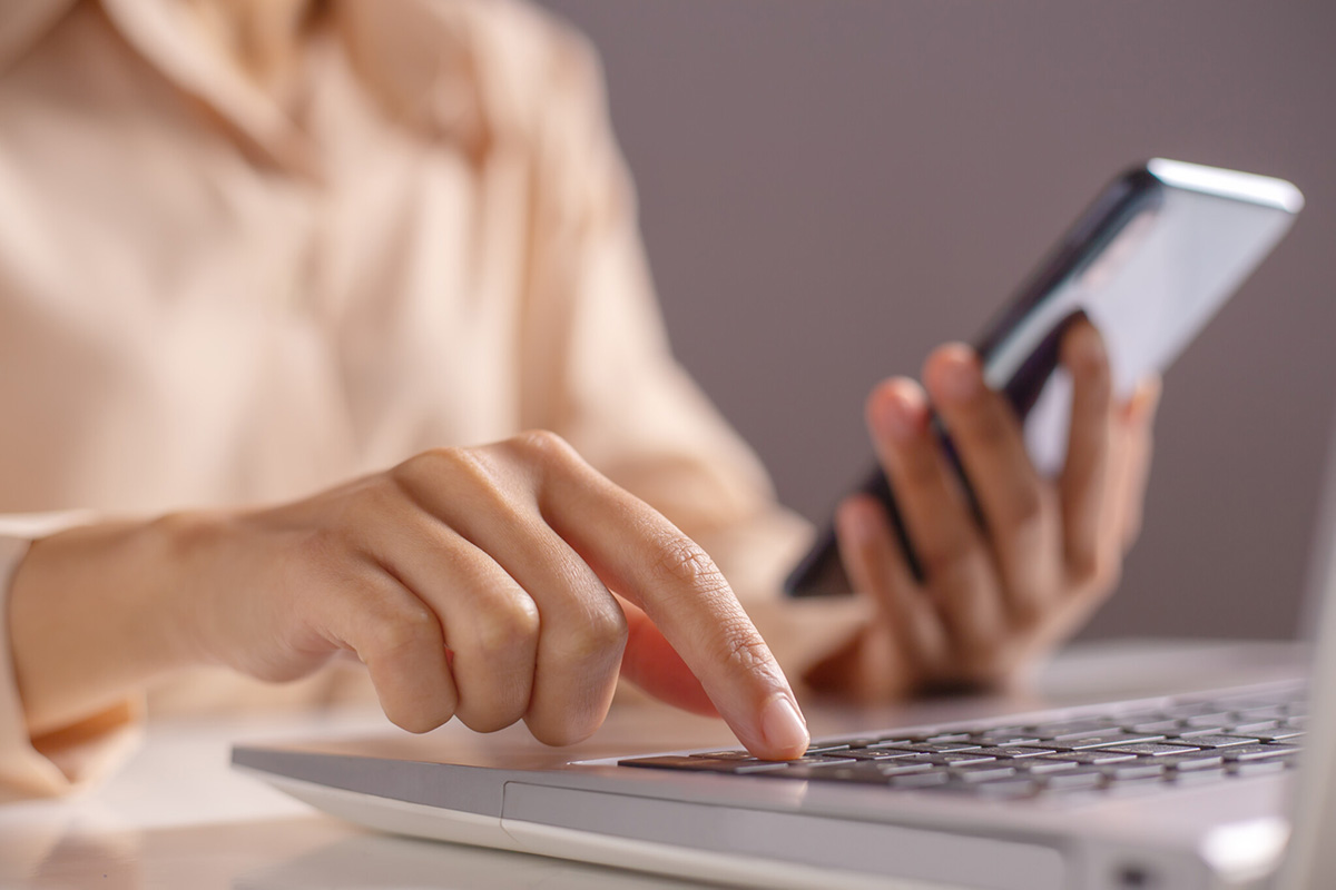 typing securely on laptop