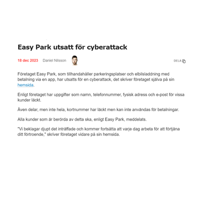 EasyPark utsatt för hackerattack
