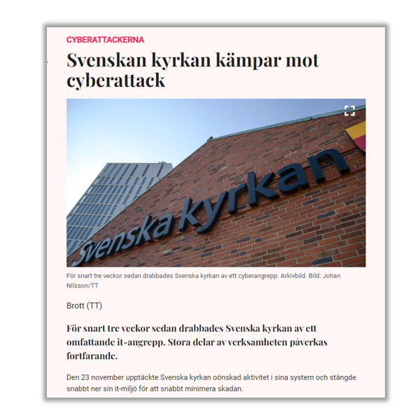 Svenska Kyrkan kampar mot cyberattack