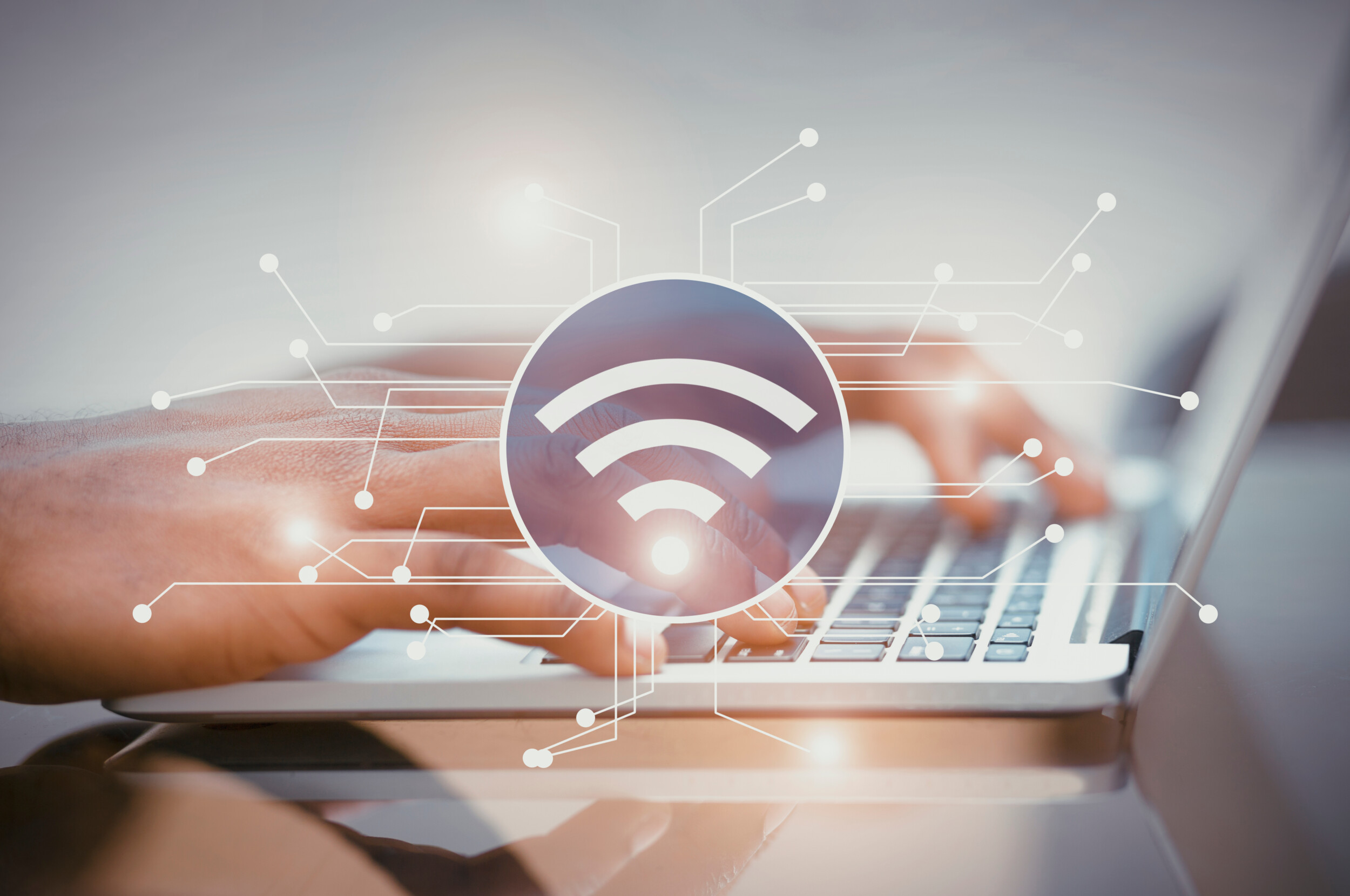 Illustration of wifi icon with electronic connections