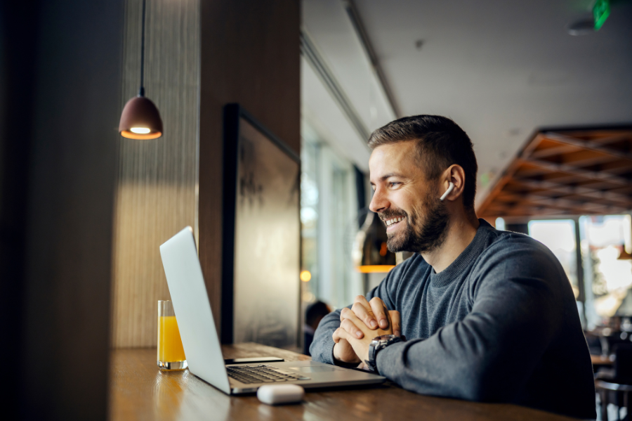 man working remotely