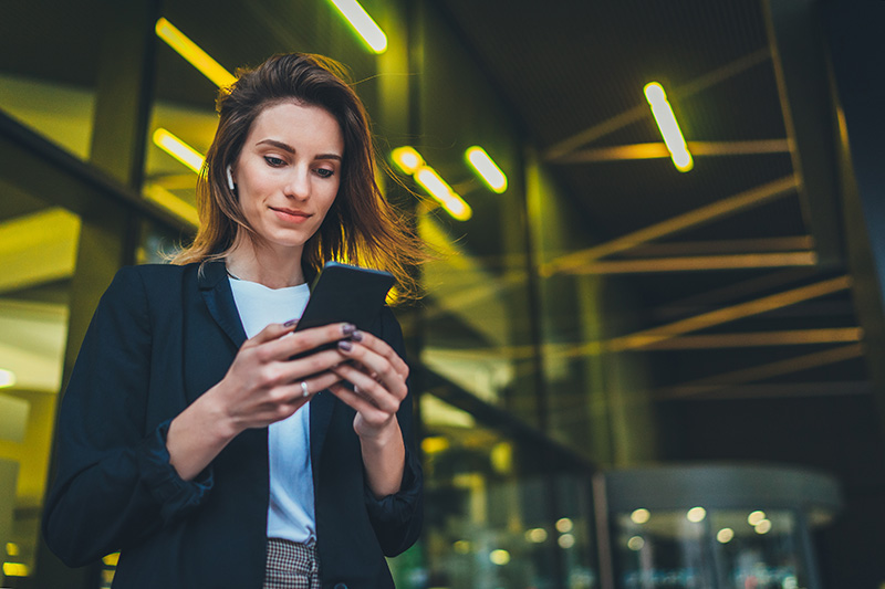 business woman with device