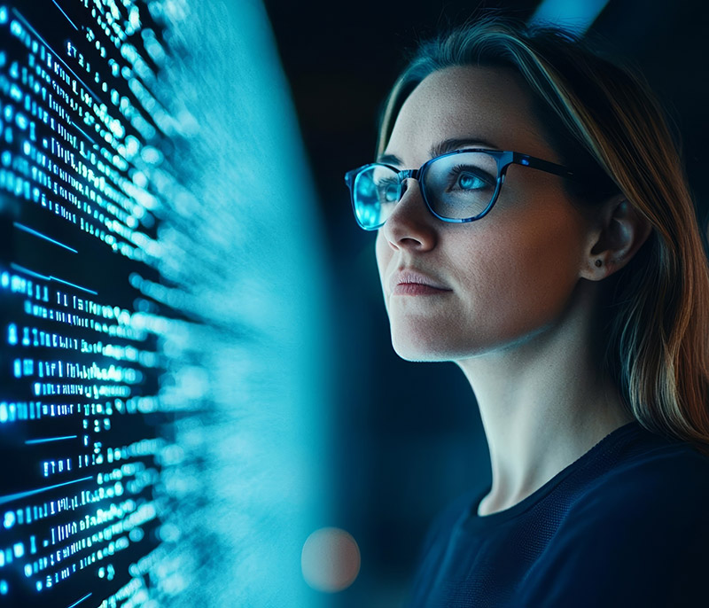 woman analysing AI dashboard